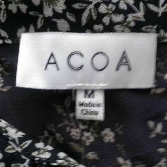 ACOA Lg Slved Collared Button-Up Front Black w/Gray Floral Design Tunic Blouse M - Picture 5 of 9